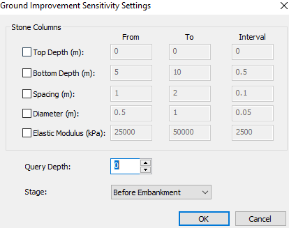 Ground Improvement Sensitivity Settings dialog 